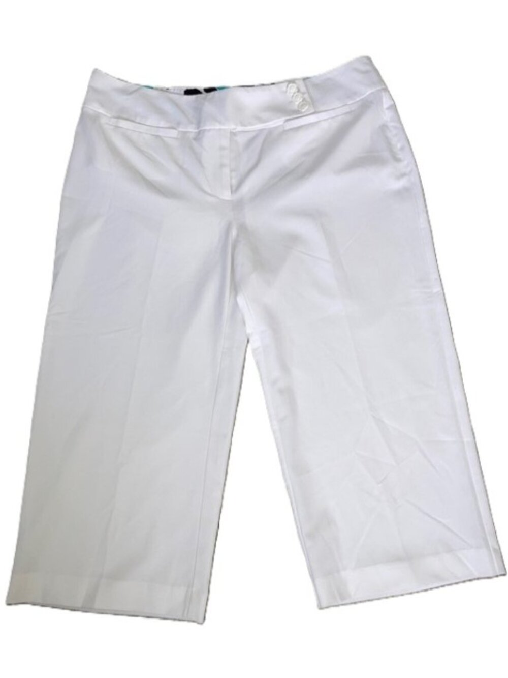 CATO White Mid-Rise Wide Leg Capri Trousers – Women’s Plus Size 14
